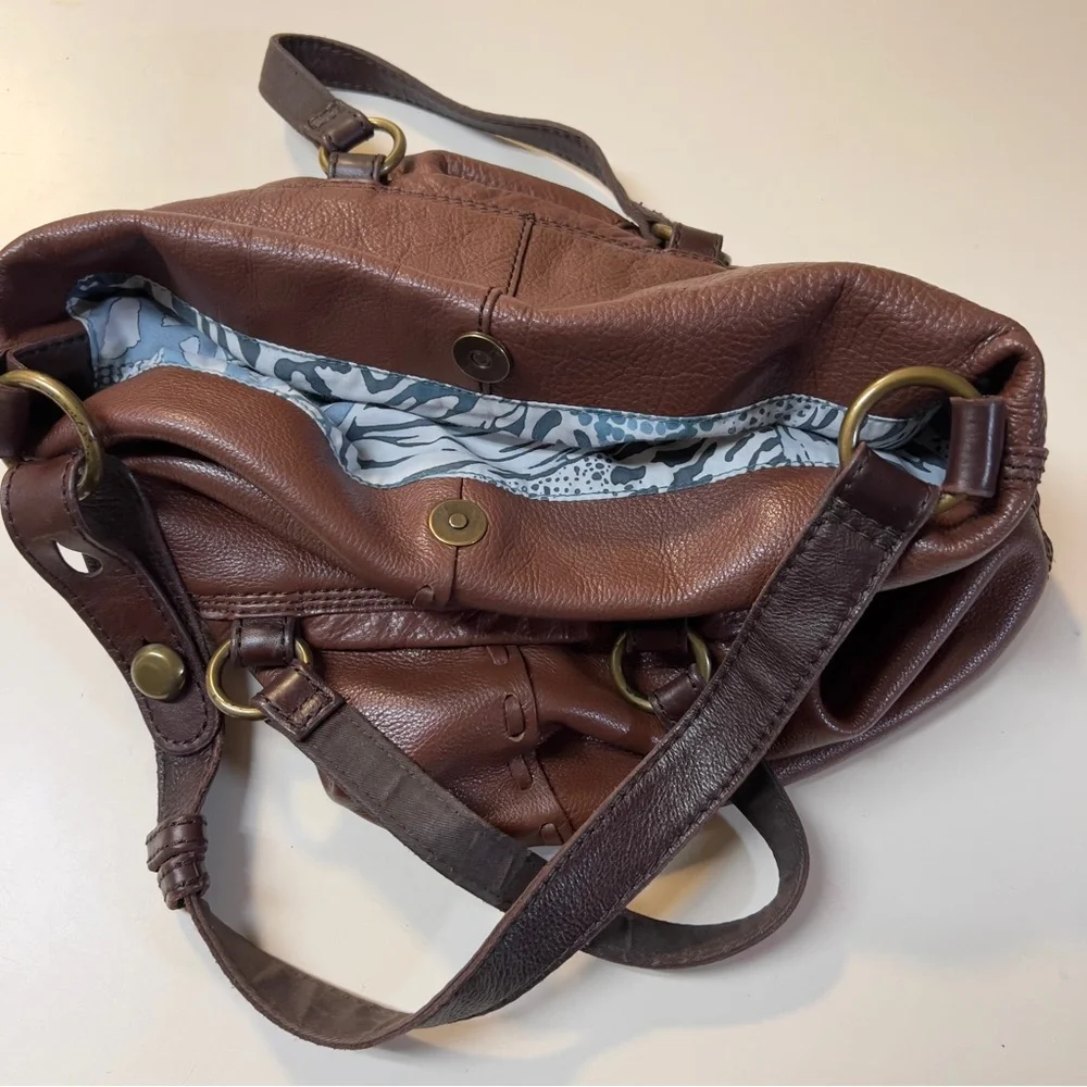 Lucky Brand Cinnamon Brown Leather Convertible ABBEY ROAD Fold Over shoulder Bag